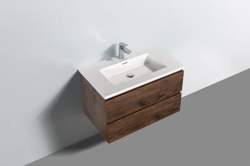 Badkamermeubel Tieme in mat donker eiken 80x50x48cm met witte wastafel