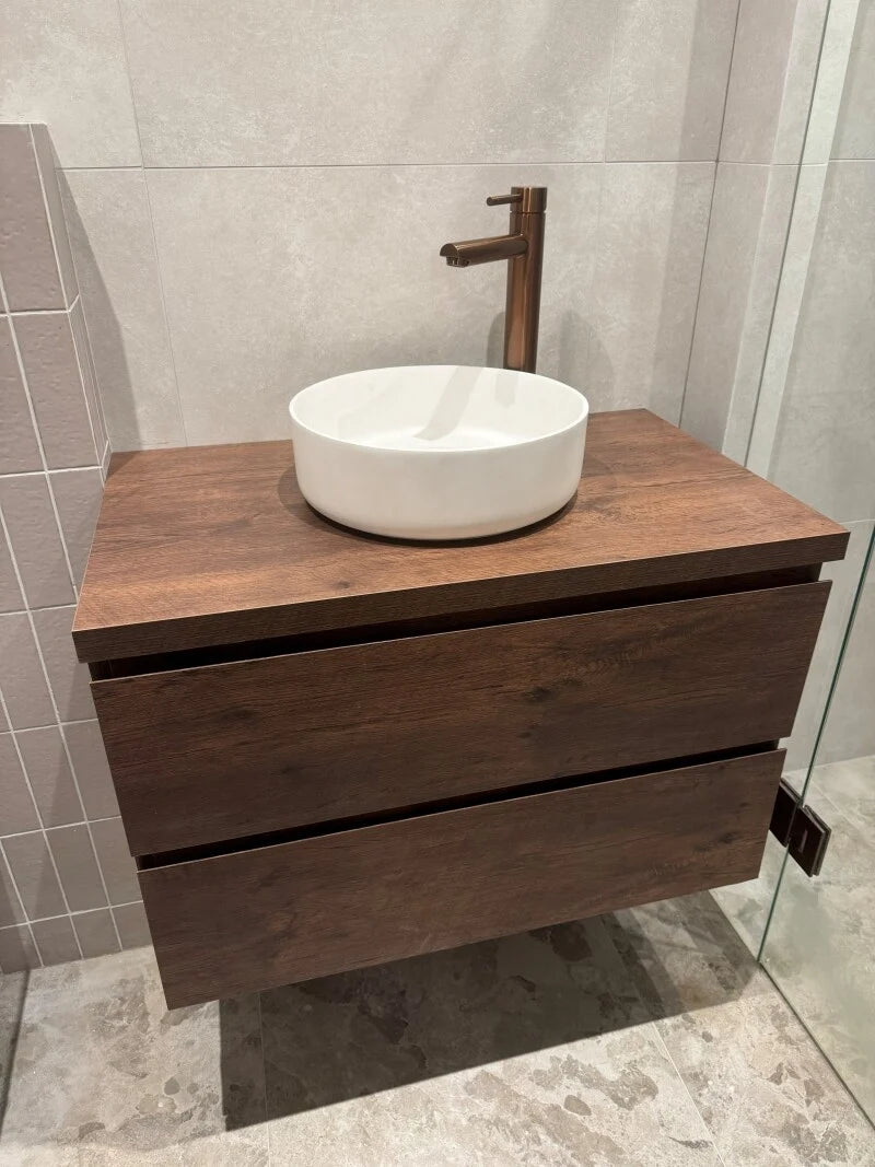 Badkamermeubel Tieme in mat donker eiken 80x50x48cm met witte wastafel