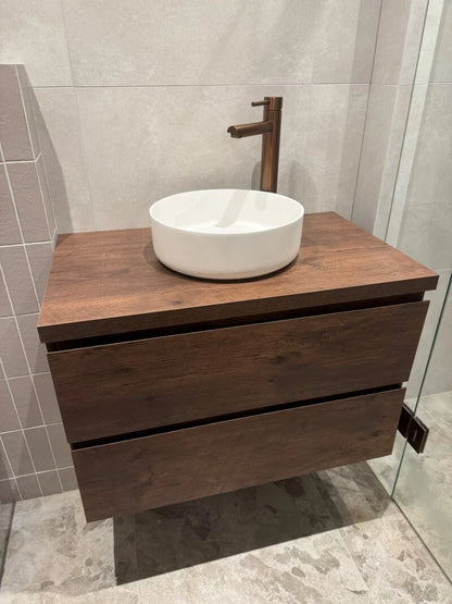 Badkamermeubel Tieme in mat donker eiken 80x50x48cm met witte wastafel