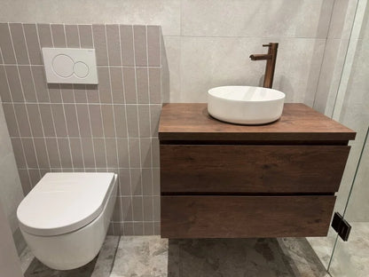 Badkamermeubel Tieme in mat donker eiken 80x50x48cm met witte wastafel