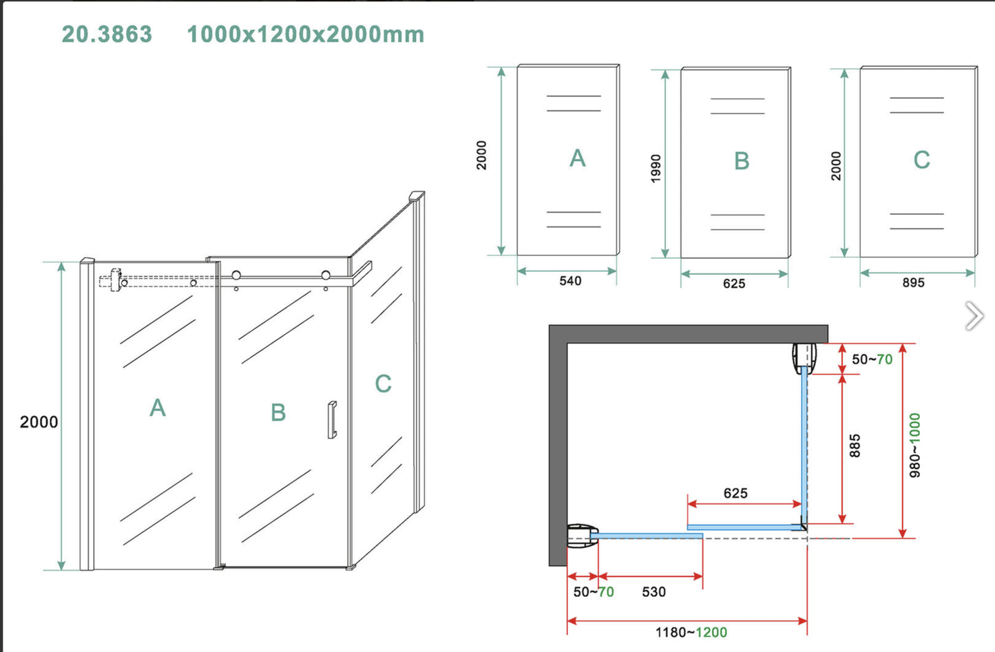 Douchecabine Wiesbaden Pared 140x90x200cm 1 schuifdeur 8mm helder glas met nano