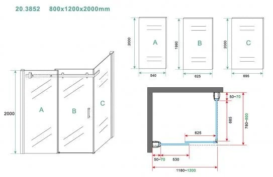 Douchecabine Wiesbaden Pared 120x80x200cm 1 schuifdeur 8mm helder glas met nano