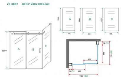 Douchecabine Wiesbaden Pared 120x80x200cm 1 schuifdeur 8mm helder glas met nano
