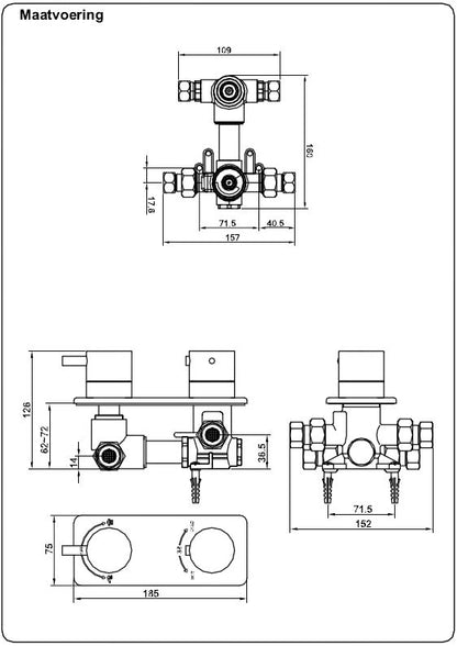 Caral inbouw douchemengkraan 2-weg compleet chroom 8718053677965