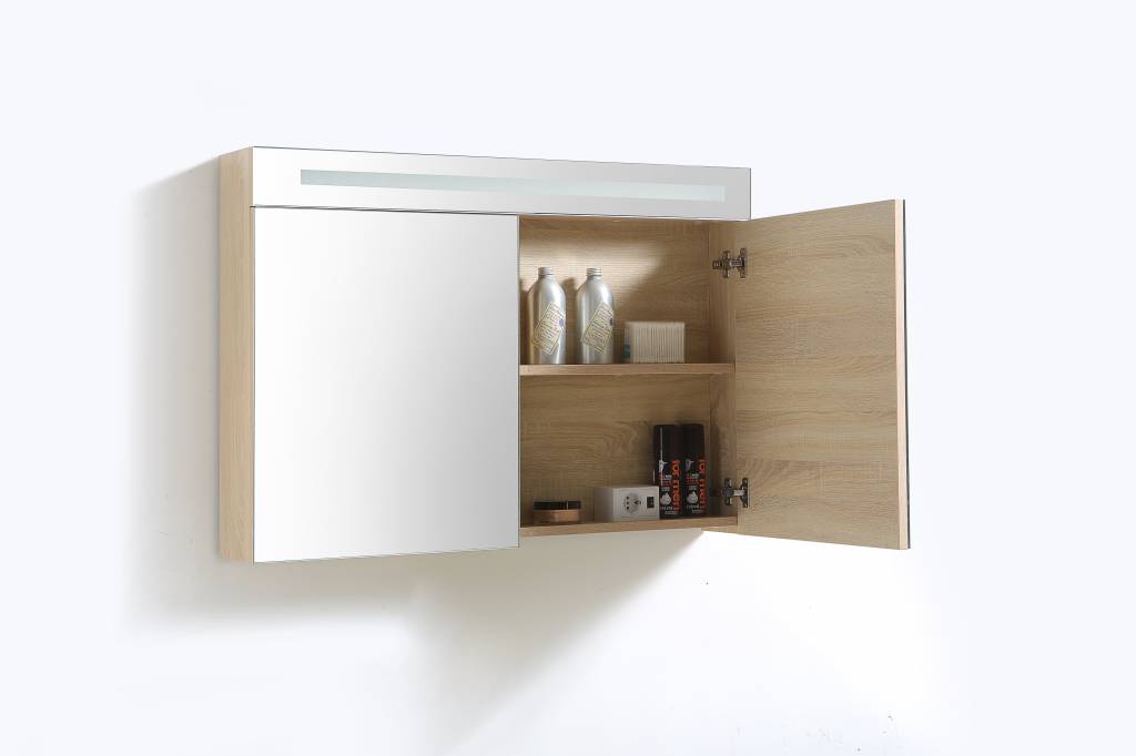 Spiegelkast 100 met LED verlichting Light Wood