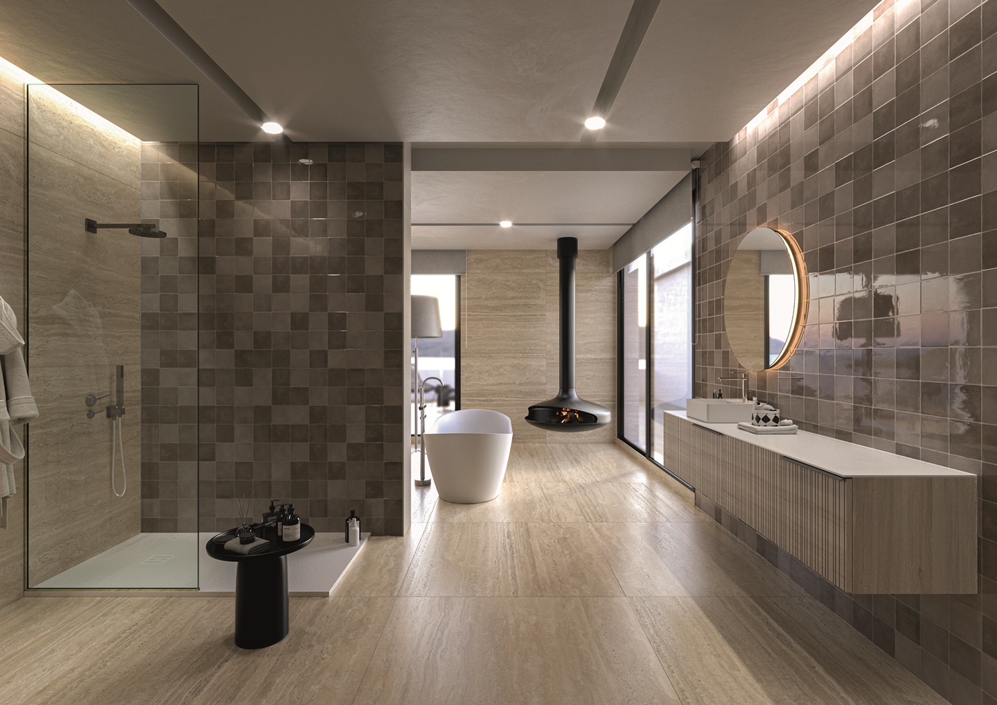 Wandtegel Moos Taupe handvorm 6,5x26 glans