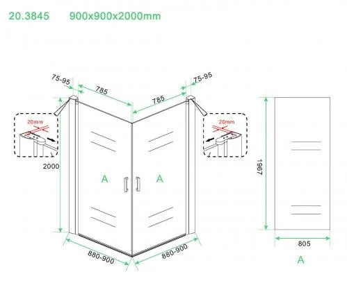 Wiesbaden Salone Douchecabine 90x90x200cm Chroom Vierkant Dubbele Draaideur 8 mm helder glas met nano-coating
