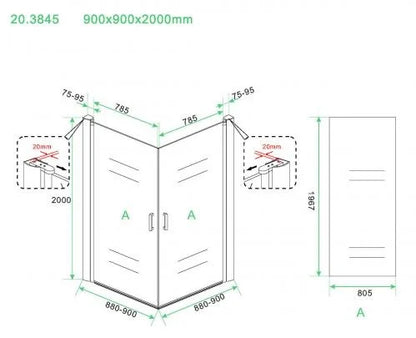 Wiesbaden Salone Douchecabine 90x90x200cm Chroom Vierkant Dubbele Draaideur 8 mm helder glas met nano-coating