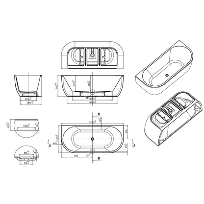 Wiesbaden Zenn half vrijstaand ligbad 170 x 75 cm acryl glans wit met waste glans wit