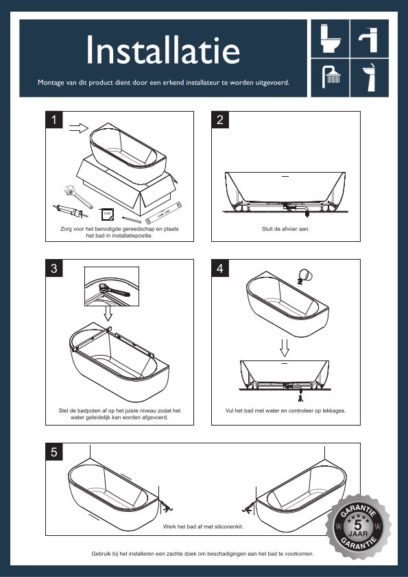 Wiesbaden Zenn half vrijstaand ligbad 170 x 75 cm acryl glans wit met waste glans wit