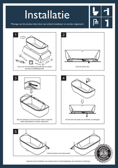 Wiesbaden Zenn half vrijstaand ligbad 180 x 80 cm acryl mat wit met waste glans wit