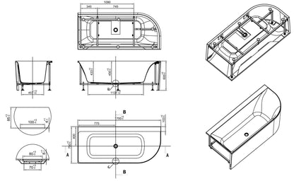 Wiesbaden Zenn hoekbad Links 170 x 75 cm acryl glans wit met waste glans wit