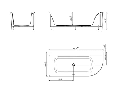 Wiesbaden Zenn hoekbad links 180 x 80 cm acryl Mat wit met waste glans wit