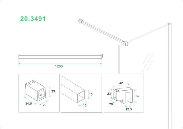 Wiesbaden Slim stabilisatiestang 120 cm mat zwart