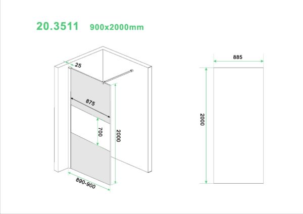 Wiesbaden Slim glasplaat gedeeltelijk matglas rookglas 90x200 cm - 8mm NANO glas