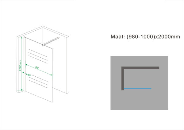 Wiesbaden Comfort inloopdouche 100x200 cm - 10mm NANO geheel matglas