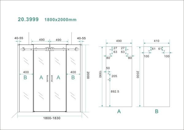 Wiesbaden schuifbare nisdeur 4-d. 180x200cm