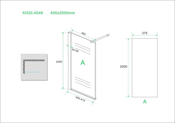 Wiesbaden Eco zijwand met muurprofiel 400 x 2000