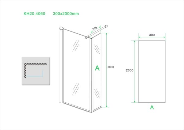 Wiesbaden Eco zijwand met hoekprofiel 300x2000
