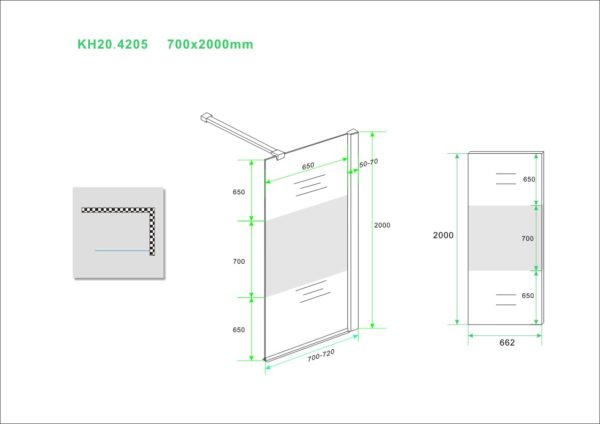 Wiesbaden Comfort inloopdouche 70x200 cm - 10mm NANO gedeeltelijk matglas