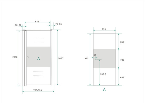 Wiesbaden nisdeur -R- met profiel 80x202 cm 8 mm NANO ged.matglas