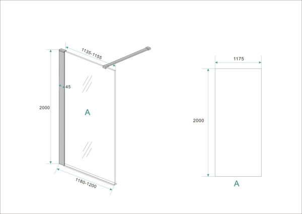 Wiesbaden Graffic inloopdouche met zwart profiel 120x200 cm - 10mm NANO veiligheidsglas