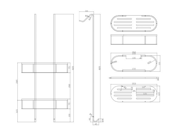 Wiesbaden Style mat-zwart ophangrek tbv glazen wand 80cm