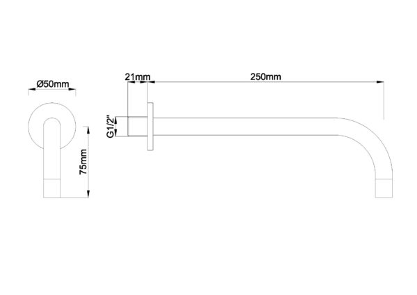 Wiesbaden SLIM 18mm uitloop rond 25cm 1/2" chroom