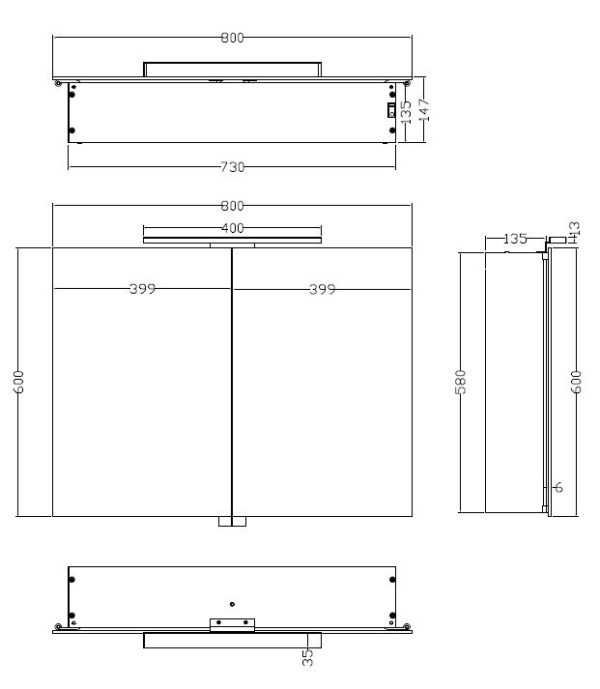 Wiesbaden Luxe spiegelkast +Led verlichting 80x60x14cm