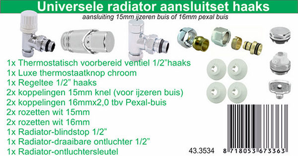 Wiesbaden luxe therm. rad. aansluitset haaks chroom