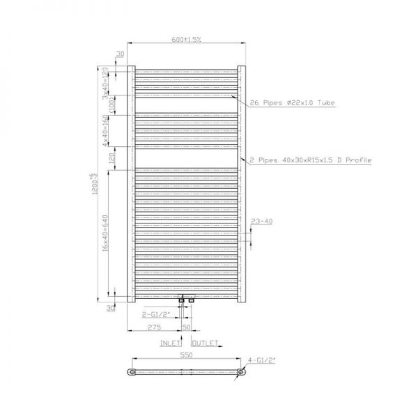 Radiator Lydia 120x60 cm grafiet