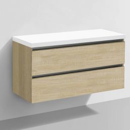 Badmeubel Trend met Flat kunstmarmer top 100 Light Wood
