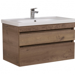 Badkamermeubel Finn 100x59x45cm Donker Eiken met keramische wastafel
